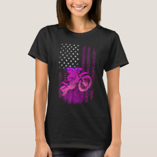 Rosa Motocross Girl mit Tire Track American Flag T-Shirt