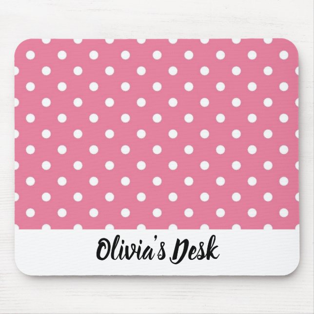 Rosa Mousepad mit weißen Polka-Punkten (Vorne)