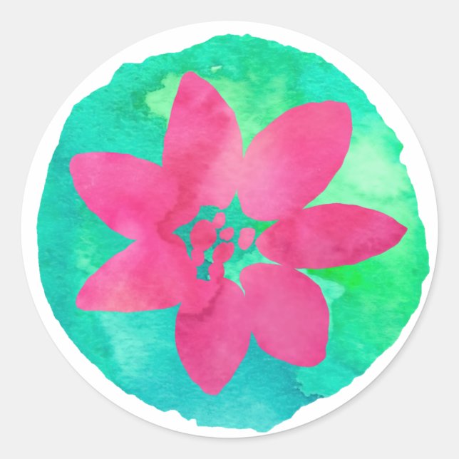 Rosa Multicolor Tropische Blume Runder Aufkleber (Vorderseite)