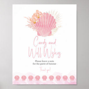 Rosa Muschel-Babyparty-Karten und Grußwort-Schild Poster