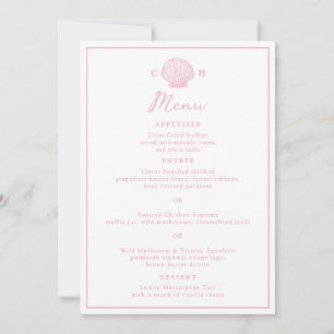 Rosa Muschel-Hochzeitsmenükarte Einladung