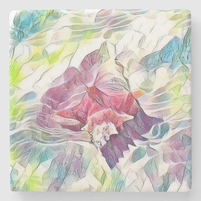 Rosa Muschel im Aquarell Steinuntersetzer (Vorderseite)