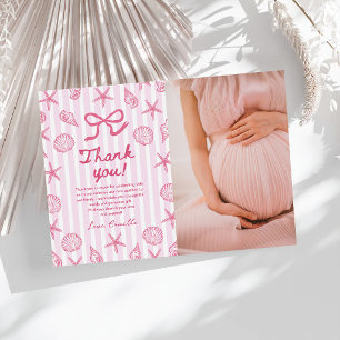 Rosa Muschel-Küstenstrand-Baby-Shower-Foto Dankeskarte