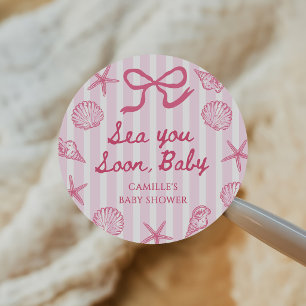 Rosa Muschel Strand Mädchen Baby Shower  Runder Aufkleber