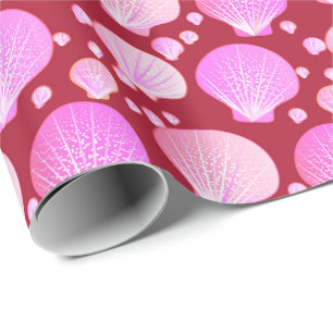 Rosa Muscheln auf burgunderrotem Hintergrund Geschenkpapier