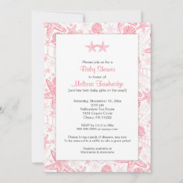 Rosa Muscheln Starfish Zweitmädchen Babydusche Einladung
