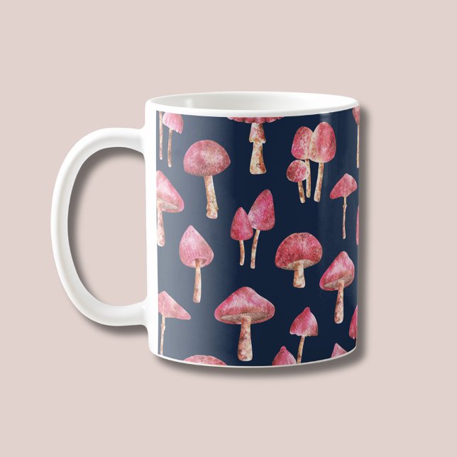 Rosa Mushroom Kaffeetasse (Pink mushroom patterned coffee mug)