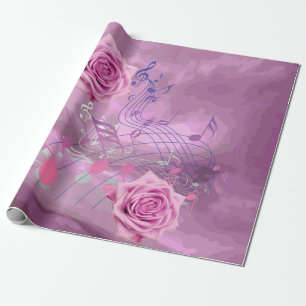 Rosa Musiknoten und Rose - Umschlagpapier Geschenkpapier