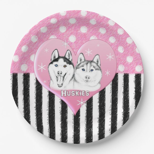 Rosa Muster des Huskieses Pappteller (Vorderseite)