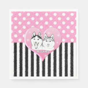 Rosa Muster des niedlichen Huskieses Serviette