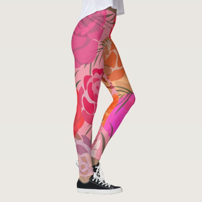 Rosa Muster mit Blume und Pflanze Leggings (Rechts)