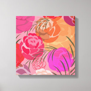 Rosa Muster mit Blume und Pflanze Leinwanddruck