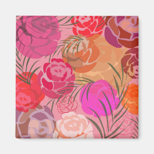 Rosa Muster mit Blume und Pflanze Magnet
