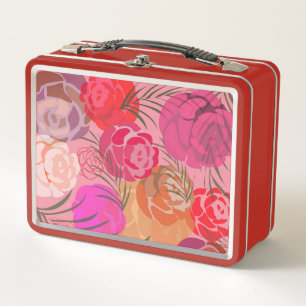 Rosa Muster mit Blume und Pflanze Metall Brotdose