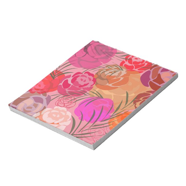 Rosa Muster mit Blume und Pflanze Notizblock (Rotiert)