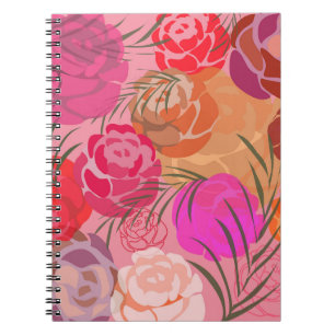 Rosa Muster mit Blume und Pflanze Notizblock