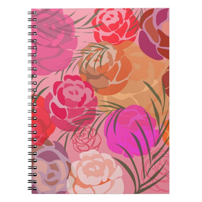 Rosa Muster mit Blume und Pflanze Notizblock (Vorderseite)