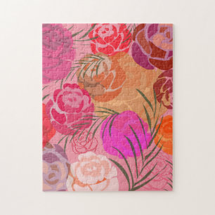 Rosa Muster mit Blume und Pflanze Puzzle