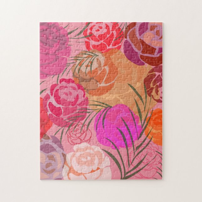 Rosa Muster mit Blume und Pflanze Puzzle (Vertikal)