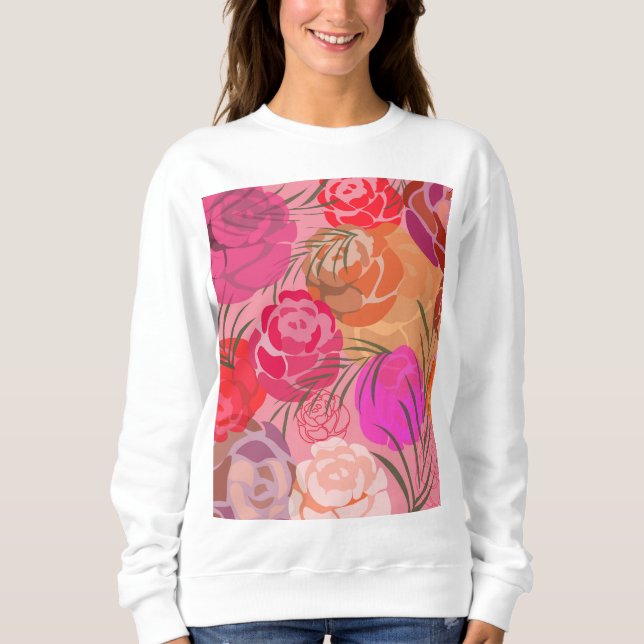 Rosa Muster mit Blume und Pflanze Sweatshirt (Vorderseite)
