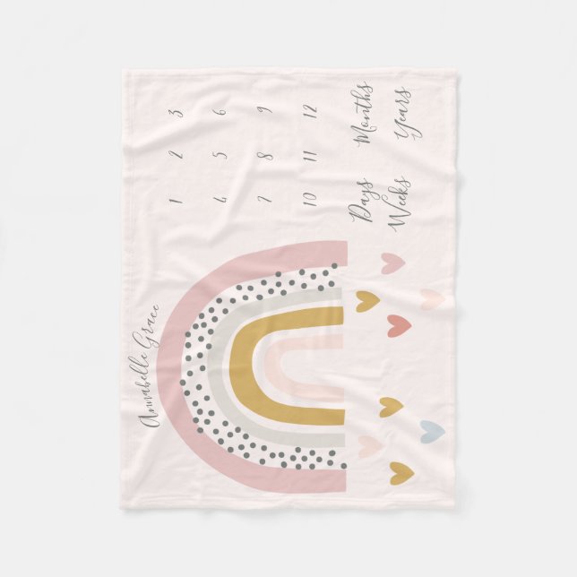 Rosa Mutte Rainbow Monthly Baby Milestone Fleecedecke (Vorderseite)
