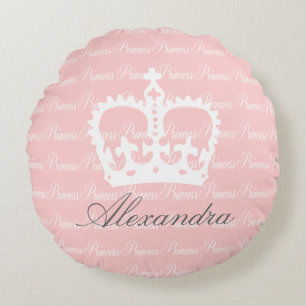 Rosa-n-Weiß-Prinzessin-Individuelle Name Rundes Kissen
