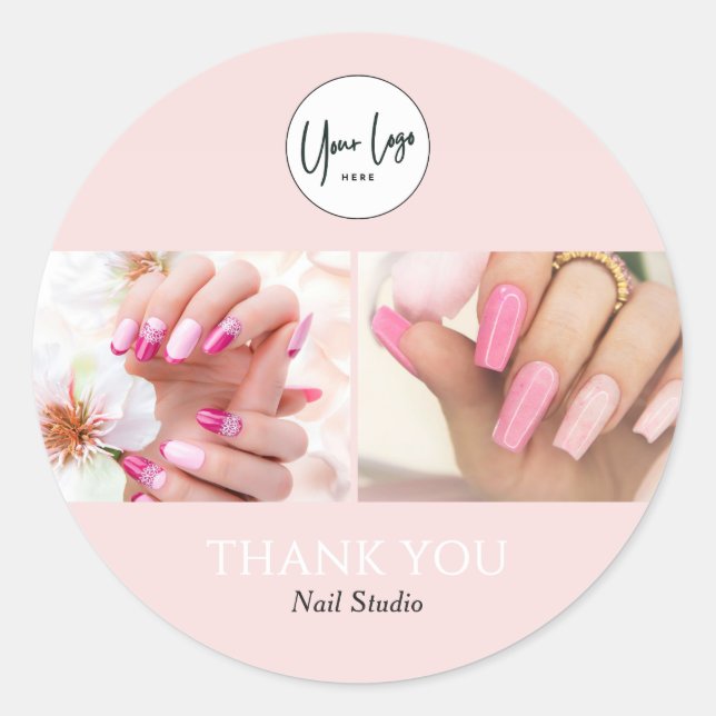 Rosa Nageldesign-Foto Danke Runder Aufkleber (Vorderseite)