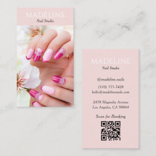 Rosa Nageldesigner-Foto-QR-Code Visitenkarte