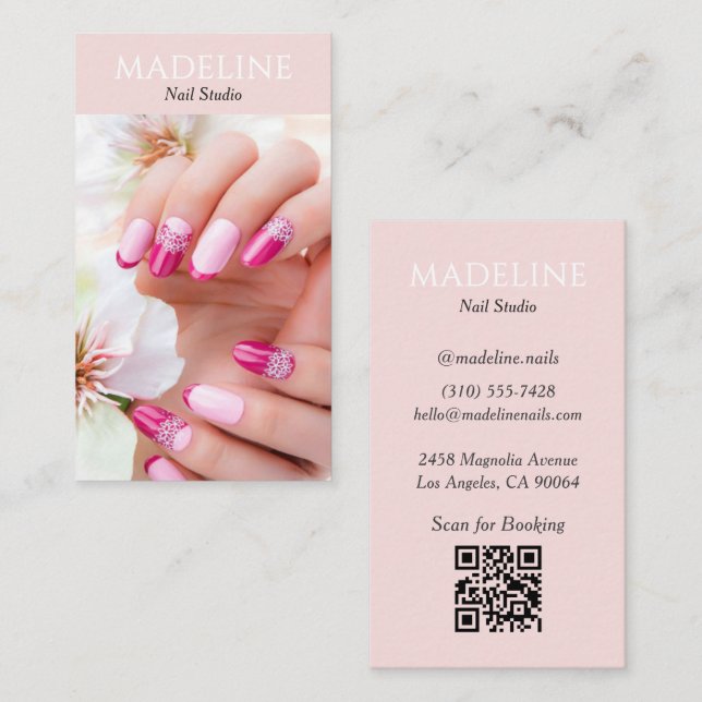 Rosa Nageldesigner-Foto-QR-Code Visitenkarte (Vorne/Hinten)