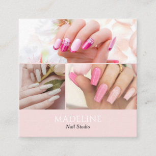 Rosa Nageldesignerin 3 Foto QR Code Quadratische Visitenkarte