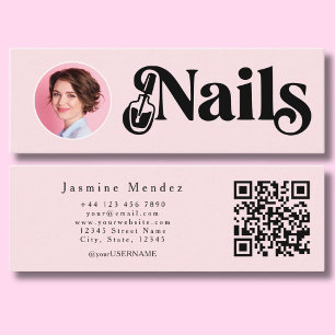Rosa Nageldesignerin Foto Qr Mini Visitenkarte