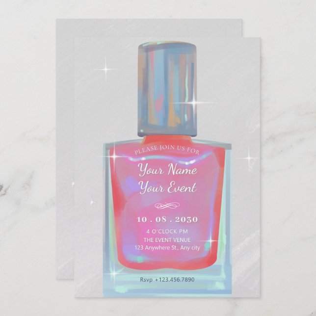 Rosa Nagelpolitur des Glamours Einladung (Vorne/Hinten)