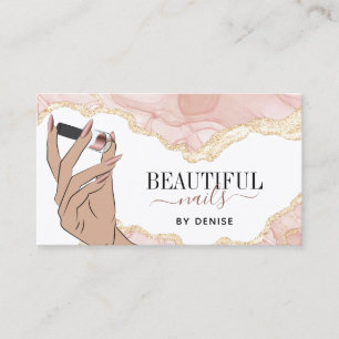 Rosa Nagelsalon Frau Hand Nägel Technikerin Visitenkarte
