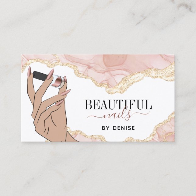 Rosa Nagelsalon Frau Hand Nägel Technikerin Visitenkarte (Vorderseite)