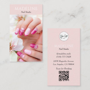 Rosa Nagelstudio-Logo-Foto QR-Code Visitenkarte