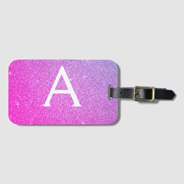 Rosa - Name des Lila Glitzer Gepäckanhänger (Vorderseite (Horizontal))