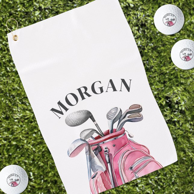 Rosa Namensmonogramm Golfhandtuch (Pink Name Monogram Golf Towel)