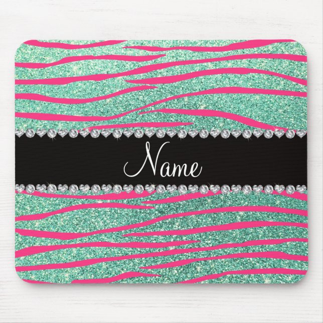 Rosa Namenszebra stripes seafoam grünen Glitter Mousepad (Vorne)