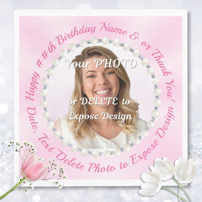 Rosa Napkins Papier. Custom Napkins mit FOTO Serviette (Personalised, Pink Birthday Napkins. Light pink party supplies. Pearl, Napkins with Photo, for Her.)