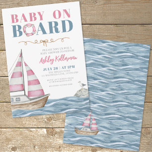 Rosa nautische Babyparty Einladung