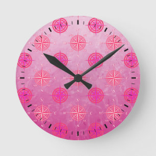 Rosa nautische Kompassrose Runde Wanduhr