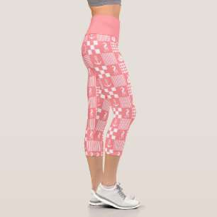 Rosa nautisches Patchwork-Muster Capri Leggings