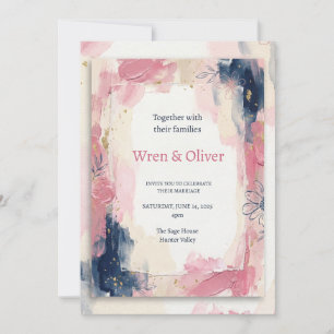 Rosa Navy Aquarell-Hochzeit Einladung