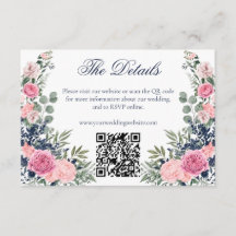 Rosa Navy Blau Florales Grün Hochzeitswebsite QR
