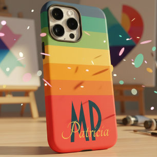Rosa Navy Blau & Minze grün lebhaftes Retro-Monogr iPhone 16 Pro Max Hülle