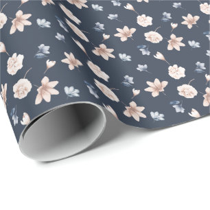 Rosa Navy Blaues Blumenmuster  Geschenkpapier
