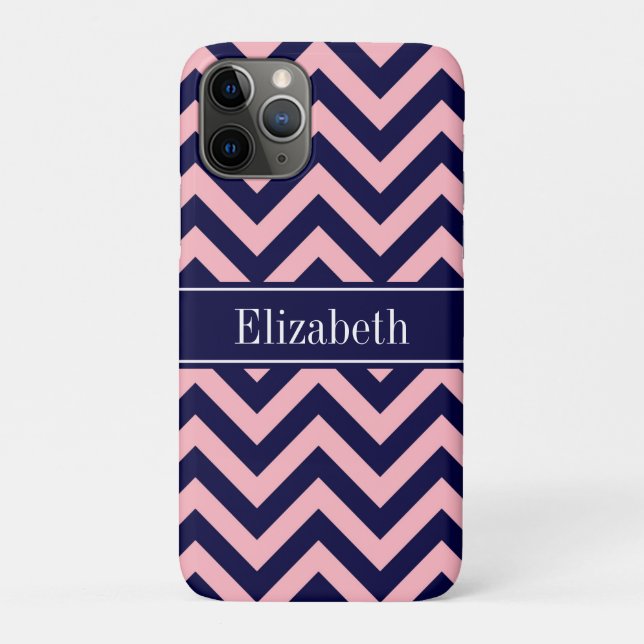 Rosa, Navy Blue LG Monogram, Zickzack Navy Name Case-Mate iPhone Hülle (Rückseite)