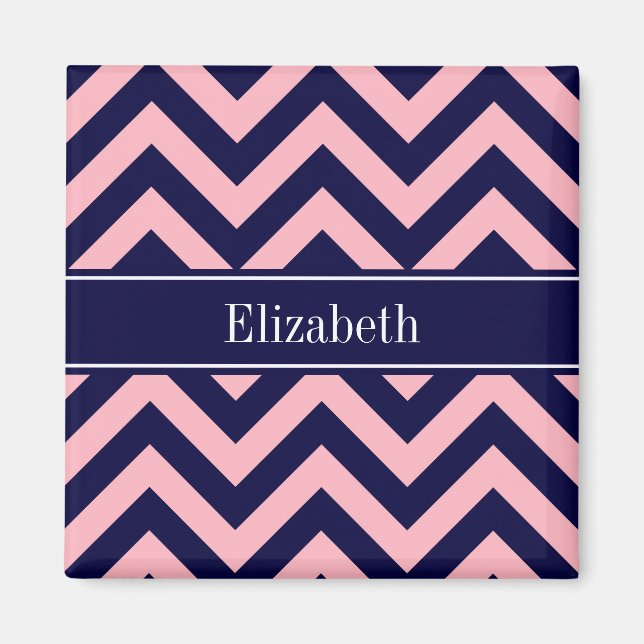Rosa, Navy Blue LG Monogram, Zickzack Navy Name Magnet (Vorne)