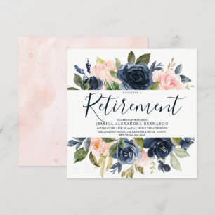 Rosa Navy Blue Watercolor Blume Party für die Alte Einladung