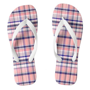 Rosa Navy Blue Weiße Preppy Madras Kariert Flip Flops